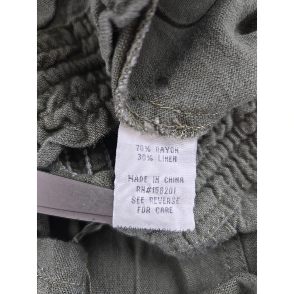 Cali 1850 Womens Medium Olive Green Linen Blend Wide Leg Drawstring Pants 2108 - Picture 3 of 11